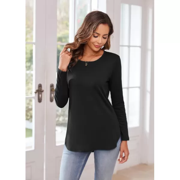 Herou Womens Casual Long Sleeve T Shirt Crewneck with Side Split Fall Pullover Loose Tunic Sweater Tops0black