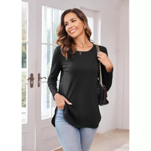 Herou Womens Casual Long Sleeve T Shirt Crewneck with Side Split Fall Pullover Loose Tunic Sweater Tops0black