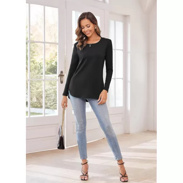 Herou Womens Casual Long Sleeve T Shirt Crewneck with Side Split Fall Pullover Loose Tunic Sweater Tops0black