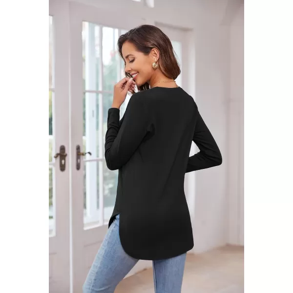 Herou Womens Casual Long Sleeve T Shirt Crewneck with Side Split Fall Pullover Loose Tunic Sweater Tops0black