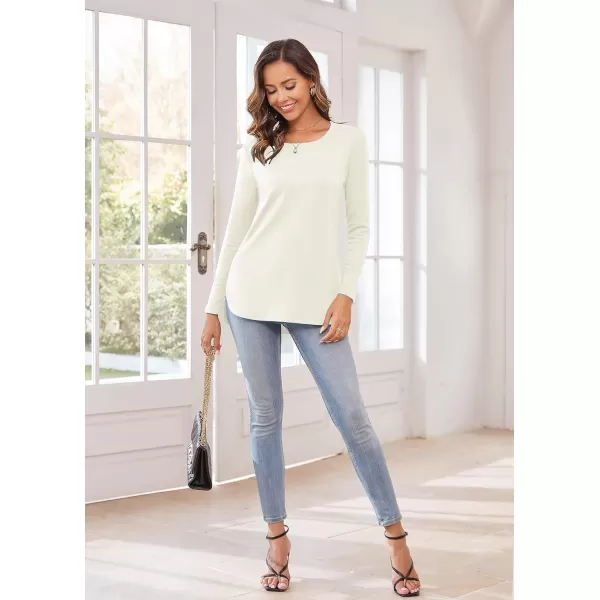 Herou Womens Casual Long Sleeve T Shirt Crewneck with Side Split Fall Pullover Loose Tunic Sweater Tops0white