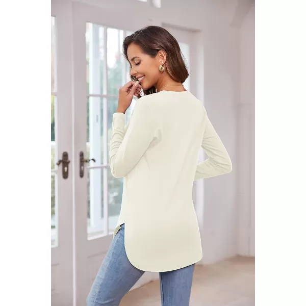 Herou Womens Casual Long Sleeve T Shirt Crewneck with Side Split Fall Pullover Loose Tunic Sweater Tops0white
