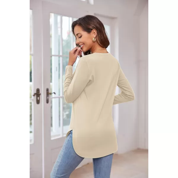 Herou Womens Casual Long Sleeve T Shirt Crewneck with Side Split Fall Pullover Loose Tunic Sweater TopsApricot