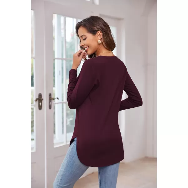 Herou Womens Casual Long Sleeve T Shirt Crewneck with Side Split Fall Pullover Loose Tunic Sweater TopsBurgundy Red
