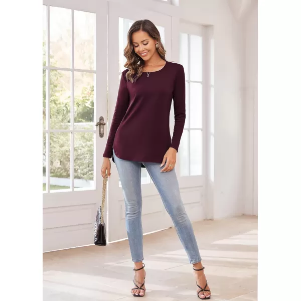 Herou Womens Casual Long Sleeve T Shirt Crewneck with Side Split Fall Pullover Loose Tunic Sweater TopsBurgundy Red