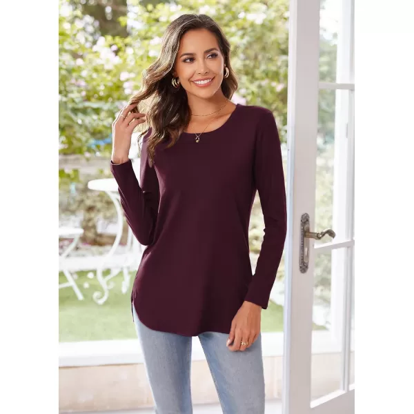 Herou Womens Casual Long Sleeve T Shirt Crewneck with Side Split Fall Pullover Loose Tunic Sweater TopsBurgundy Red