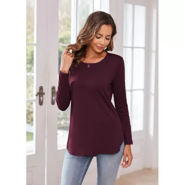 Herou Womens Casual Long Sleeve T Shirt Crewneck with Side Split Fall Pullover Loose Tunic Sweater TopsBurgundy Red