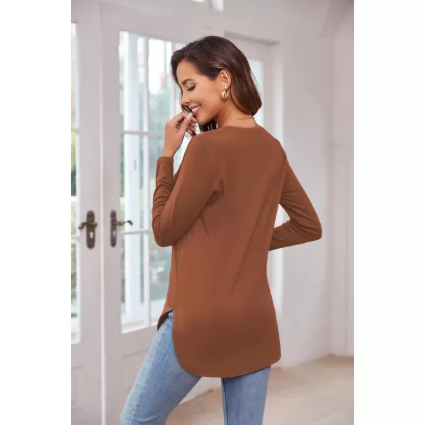 Herou Womens Casual Long Sleeve T Shirt Crewneck with Side Split Fall Pullover Loose Tunic Sweater TopsCoffee