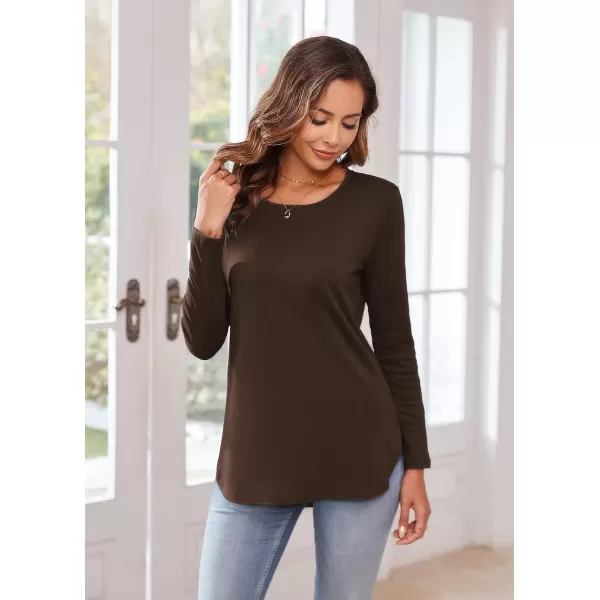 Herou Womens Casual Long Sleeve T Shirt Crewneck with Side Split Fall Pullover Loose Tunic Sweater TopsDeep Coffee