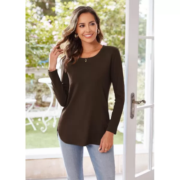 Herou Womens Casual Long Sleeve T Shirt Crewneck with Side Split Fall Pullover Loose Tunic Sweater TopsDeep Coffee