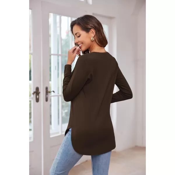 Herou Womens Casual Long Sleeve T Shirt Crewneck with Side Split Fall Pullover Loose Tunic Sweater TopsDeep Coffee