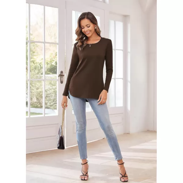 Herou Womens Casual Long Sleeve T Shirt Crewneck with Side Split Fall Pullover Loose Tunic Sweater TopsDeep Coffee
