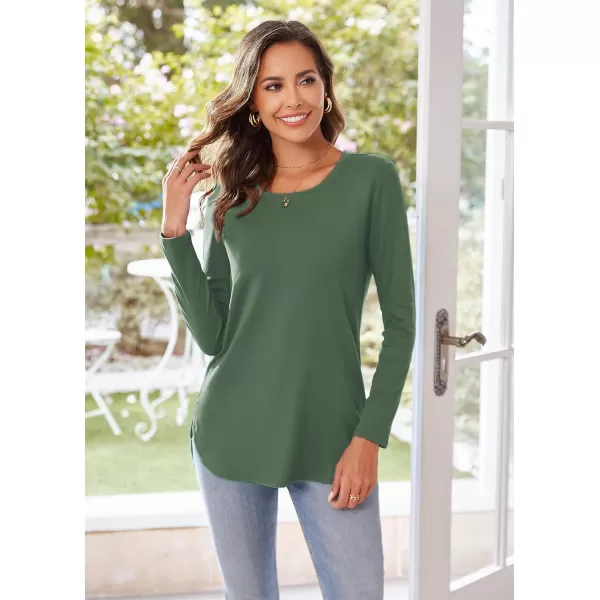 Herou Womens Casual Long Sleeve T Shirt Crewneck with Side Split Fall Pullover Loose Tunic Sweater TopsDusty Green