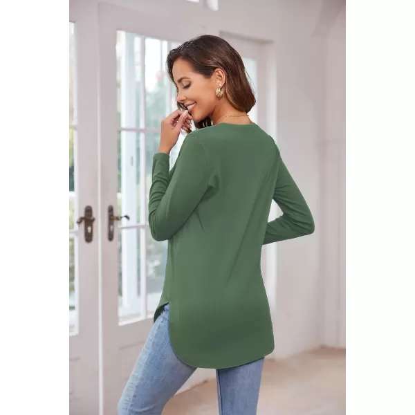 Herou Womens Casual Long Sleeve T Shirt Crewneck with Side Split Fall Pullover Loose Tunic Sweater TopsDusty Green