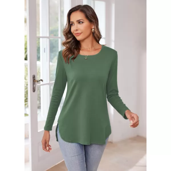 Herou Womens Casual Long Sleeve T Shirt Crewneck with Side Split Fall Pullover Loose Tunic Sweater TopsDusty Green