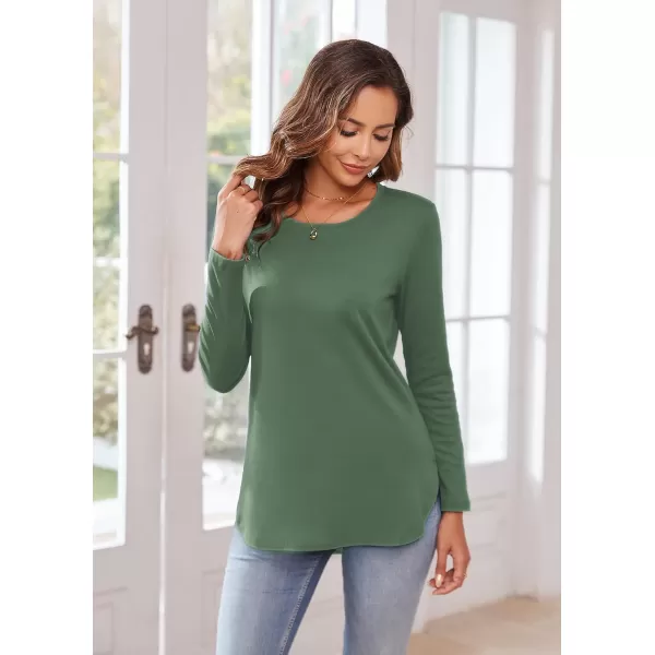 Herou Womens Casual Long Sleeve T Shirt Crewneck with Side Split Fall Pullover Loose Tunic Sweater TopsDusty Green