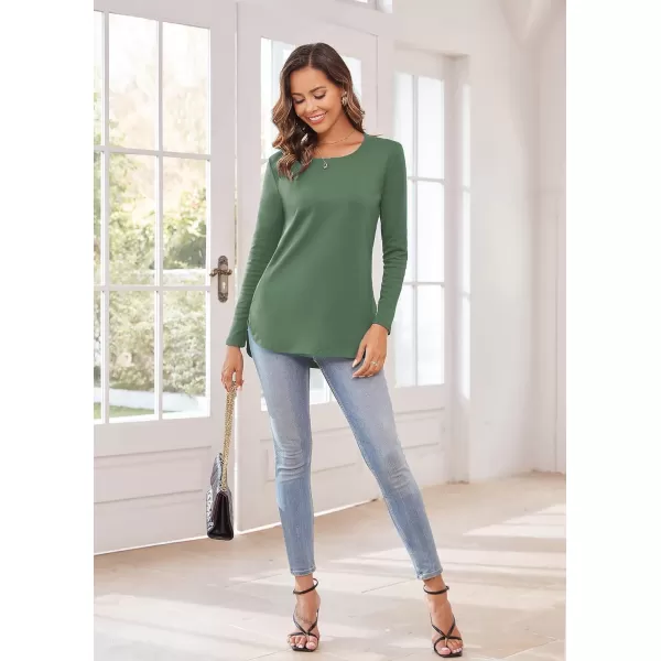 Herou Womens Casual Long Sleeve T Shirt Crewneck with Side Split Fall Pullover Loose Tunic Sweater TopsDusty Green