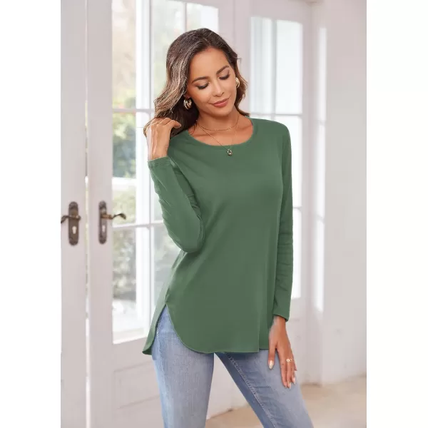 Herou Womens Casual Long Sleeve T Shirt Crewneck with Side Split Fall Pullover Loose Tunic Sweater TopsDusty Green