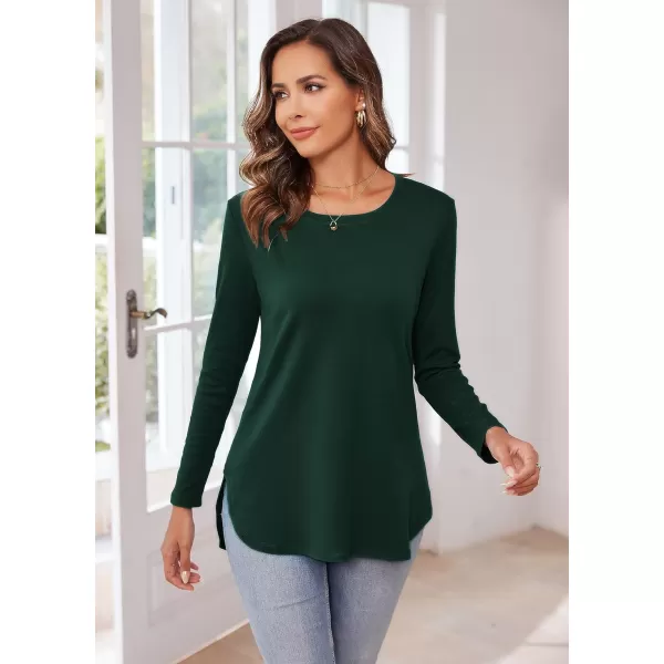 Herou Womens Casual Long Sleeve T Shirt Crewneck with Side Split Fall Pullover Loose Tunic Sweater TopsGreen