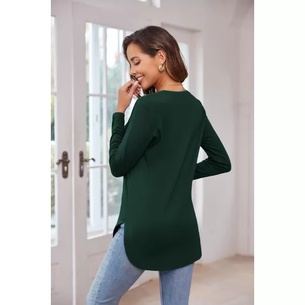 Herou Womens Casual Long Sleeve T Shirt Crewneck with Side Split Fall Pullover Loose Tunic Sweater TopsGreen