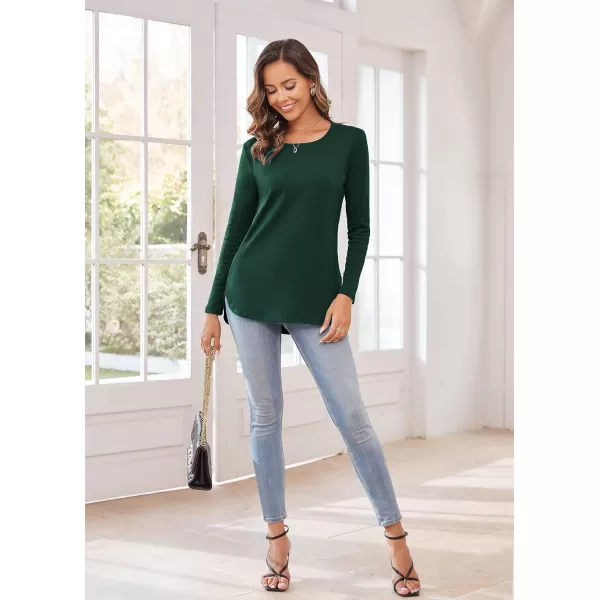 Herou Womens Casual Long Sleeve T Shirt Crewneck with Side Split Fall Pullover Loose Tunic Sweater TopsGreen