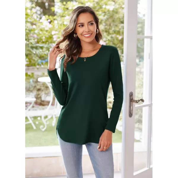 Herou Womens Casual Long Sleeve T Shirt Crewneck with Side Split Fall Pullover Loose Tunic Sweater TopsGreen
