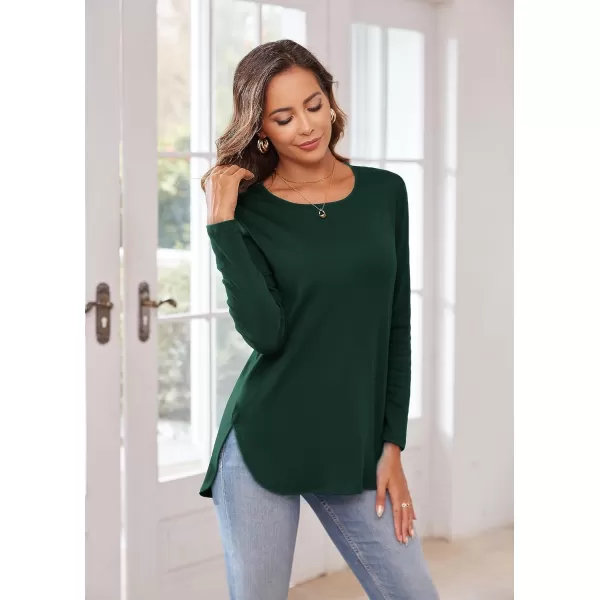 Herou Womens Casual Long Sleeve T Shirt Crewneck with Side Split Fall Pullover Loose Tunic Sweater TopsGreen