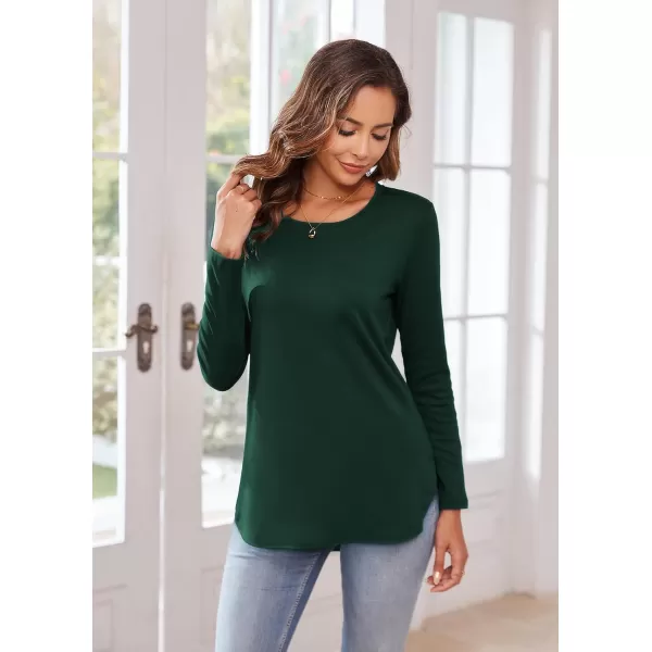 Herou Womens Casual Long Sleeve T Shirt Crewneck with Side Split Fall Pullover Loose Tunic Sweater TopsGreen