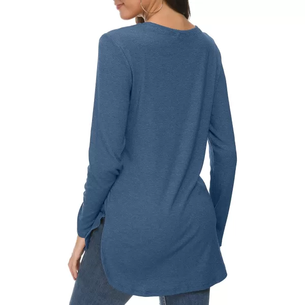 Herou Womens Casual Long Sleeve T Shirt Crewneck with Side Split Fall Pullover Loose Tunic Sweater TopsHeather Blue