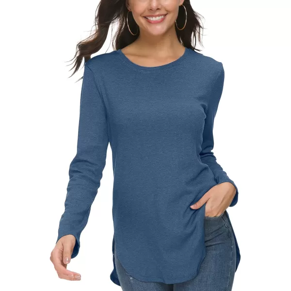 Herou Womens Casual Long Sleeve T Shirt Crewneck with Side Split Fall Pullover Loose Tunic Sweater TopsHeather Blue