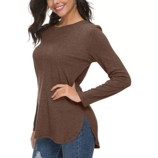 Herou Womens Casual Long Sleeve T Shirt Crewneck with Side Split Fall Pullover Loose Tunic Sweater TopsHeather Coffee