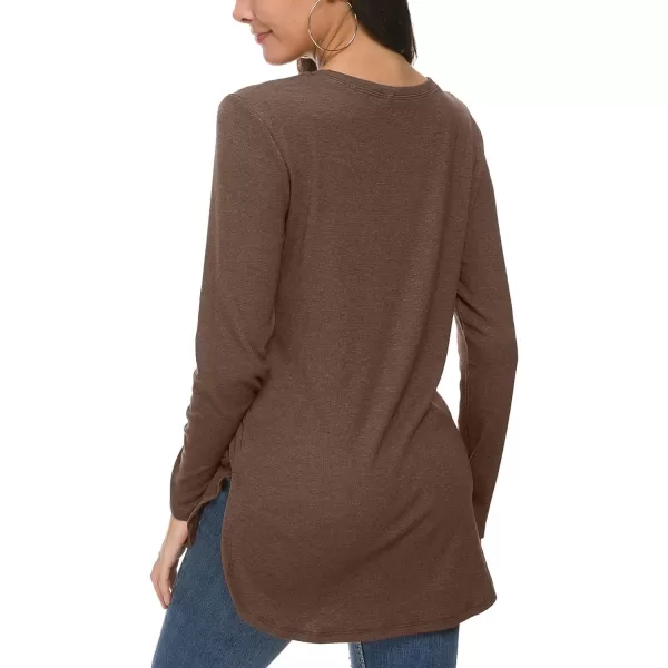 Herou Womens Casual Long Sleeve T Shirt Crewneck with Side Split Fall Pullover Loose Tunic Sweater TopsHeather Coffee