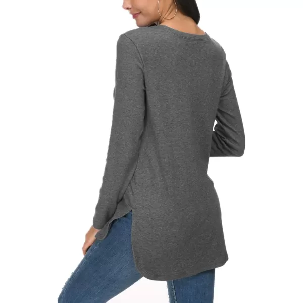 Herou Womens Casual Long Sleeve T Shirt Crewneck with Side Split Fall Pullover Loose Tunic Sweater TopsHeather Grey