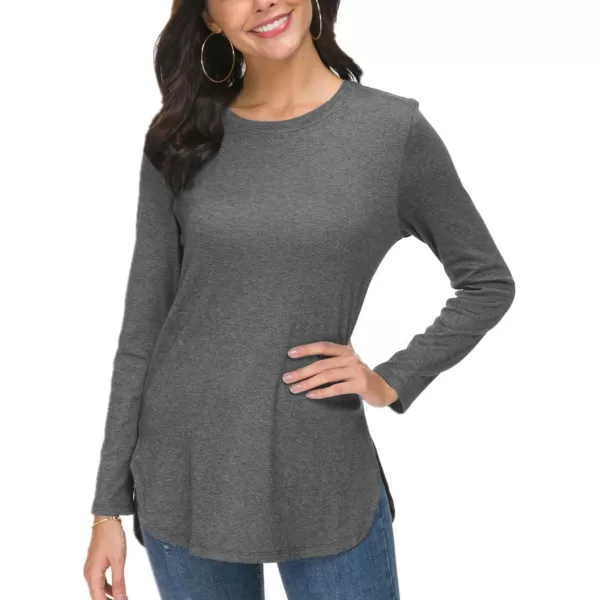Herou Womens Casual Long Sleeve T Shirt Crewneck with Side Split Fall Pullover Loose Tunic Sweater TopsHeather Grey