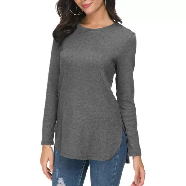 Herou Womens Casual Long Sleeve T Shirt Crewneck with Side Split Fall Pullover Loose Tunic Sweater TopsHeather Grey