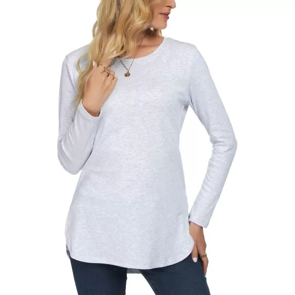 Herou Womens Casual Long Sleeve T Shirt Crewneck with Side Split Fall Pullover Loose Tunic Sweater TopsHeather White