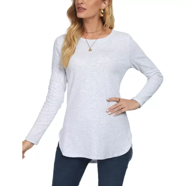 Herou Womens Casual Long Sleeve T Shirt Crewneck with Side Split Fall Pullover Loose Tunic Sweater TopsHeather White