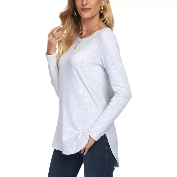 Herou Womens Casual Long Sleeve T Shirt Crewneck with Side Split Fall Pullover Loose Tunic Sweater TopsHeather White