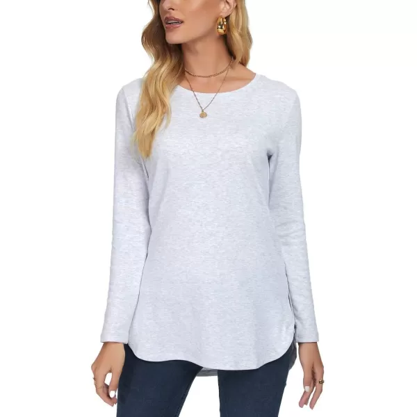 Herou Womens Casual Long Sleeve T Shirt Crewneck with Side Split Fall Pullover Loose Tunic Sweater TopsHeather White