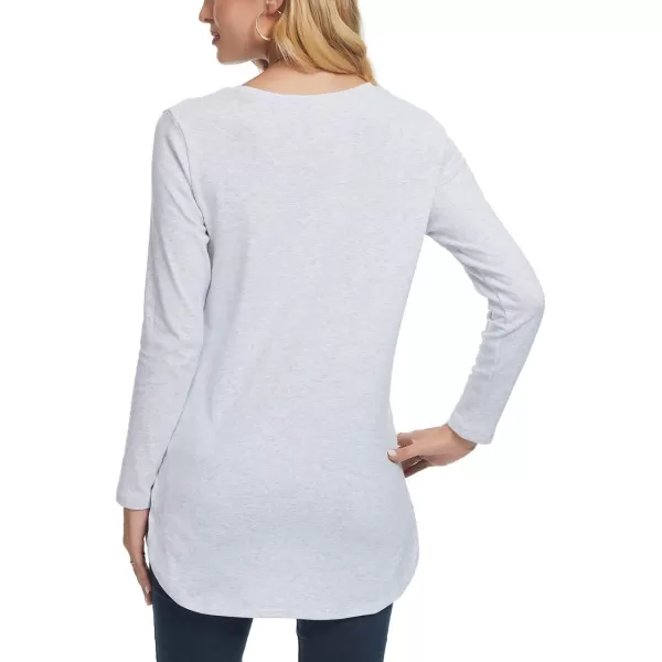 Herou Womens Casual Long Sleeve T Shirt Crewneck with Side Split Fall Pullover Loose Tunic Sweater TopsHeather White