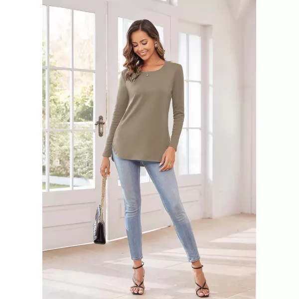 Herou Womens Casual Long Sleeve T Shirt Crewneck with Side Split Fall Pullover Loose Tunic Sweater TopsLight Coffee