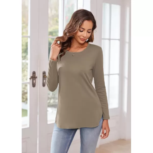 Herou Womens Casual Long Sleeve T Shirt Crewneck with Side Split Fall Pullover Loose Tunic Sweater TopsLight Coffee
