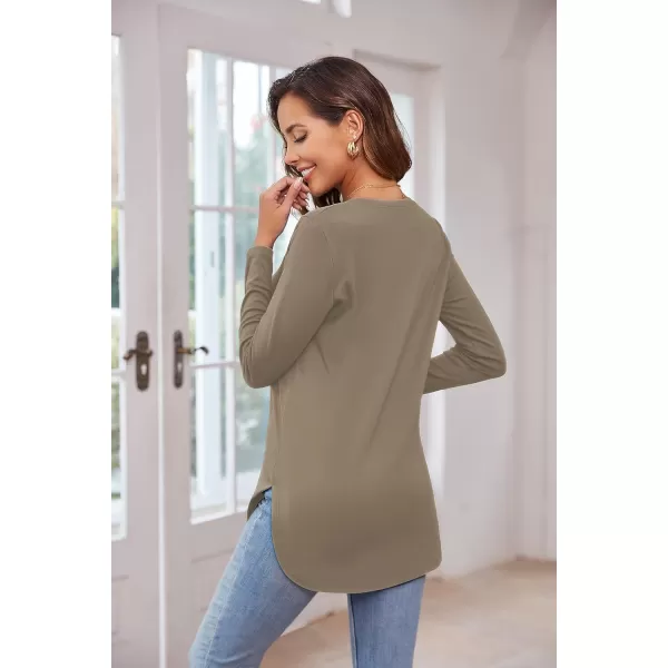 Herou Womens Casual Long Sleeve T Shirt Crewneck with Side Split Fall Pullover Loose Tunic Sweater TopsLight Coffee