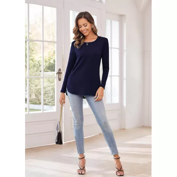 Herou Womens Casual Long Sleeve T Shirt Crewneck with Side Split Fall Pullover Loose Tunic Sweater TopsNavy Blue