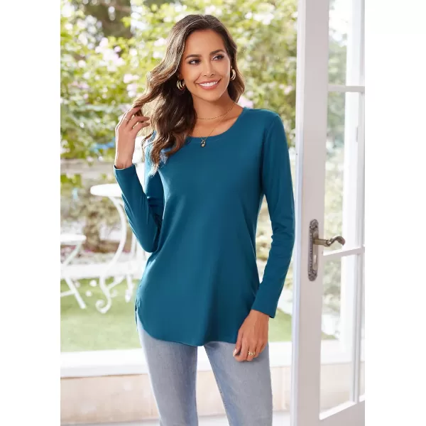 Herou Womens Casual Long Sleeve T Shirt Crewneck with Side Split Fall Pullover Loose Tunic Sweater TopsTeal Blue