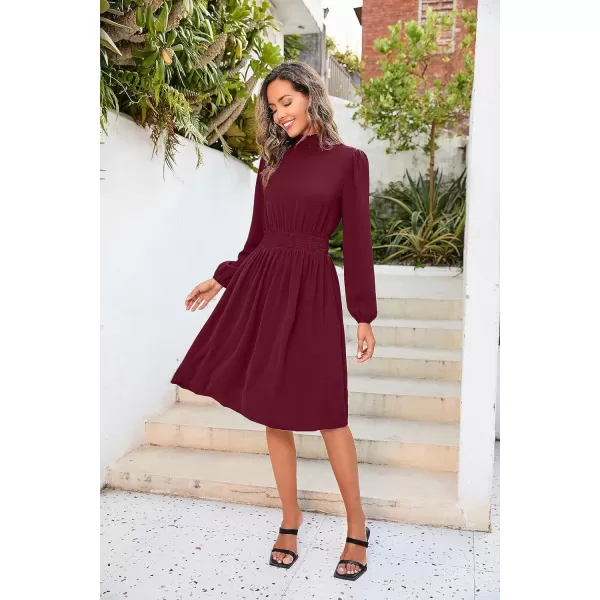 Herou Womens Mock Neck Long Sleeve Casual Elastic Waist ALine Cocktail DressRed