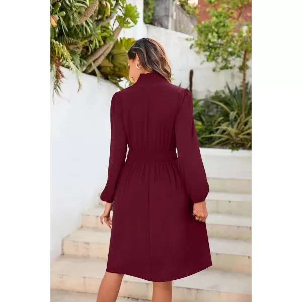 Herou Womens Mock Neck Long Sleeve Casual Elastic Waist ALine Cocktail DressRed