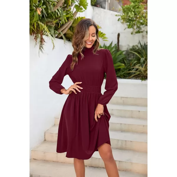 Herou Womens Mock Neck Long Sleeve Casual Elastic Waist ALine Cocktail DressRed