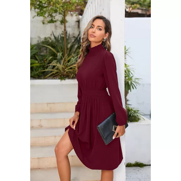 Herou Womens Mock Neck Long Sleeve Casual Elastic Waist ALine Cocktail DressRed