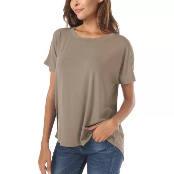 Herou Casual Summer Short Sleeve High Low Loose T Shirt Basic Tees Tops for Women01light Coffee